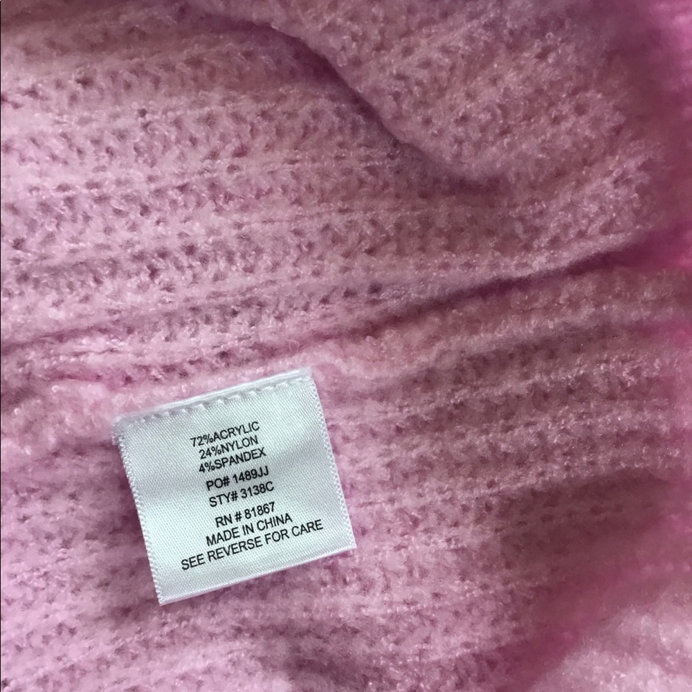 Kikit Hooded V-Neck Pullover Long Sleeve Cable Knit Fuzzy Pink Sweater - Picture 8 of 9